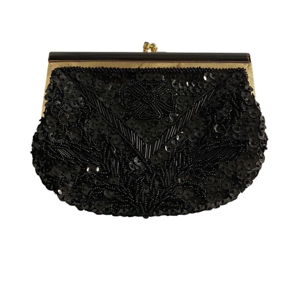 Vintage Black Beaded Sequin Evening Clutch Partners Mervyn’s Hong Kong